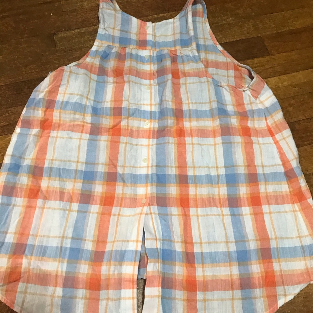 coral, lt blue ,yellow&white button down back